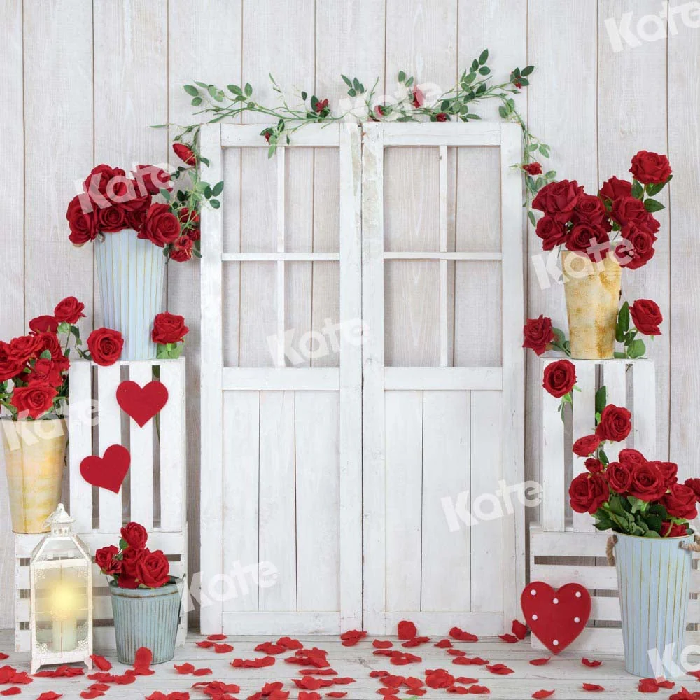 Kate Valentine's Day Roses White Wooden Backdrop Designed by Emetselch - Image 4