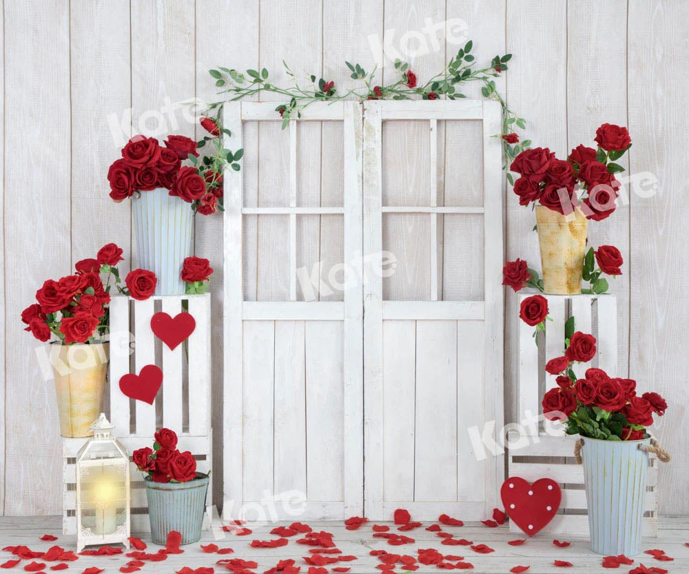 Kate Valentine's Day Roses White Wooden Backdrop Designed by Emetselch - Image 5