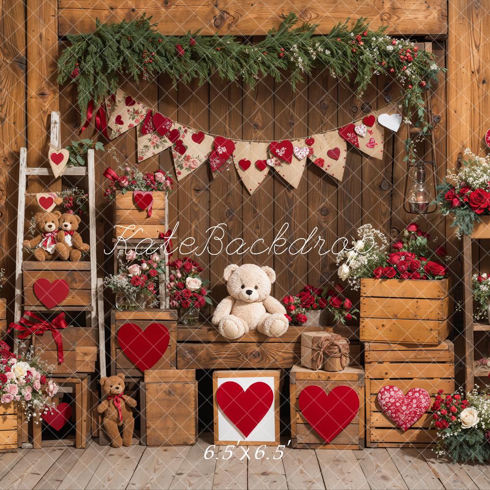 Kate Valentine's Day Rustic Teddy Bear Heart Backdrop Designed by Emetselch - Image 2