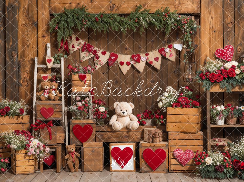 Kate Valentine's Day Rustic Teddy Bear Heart Backdrop Designed by Emetselch - Image 3