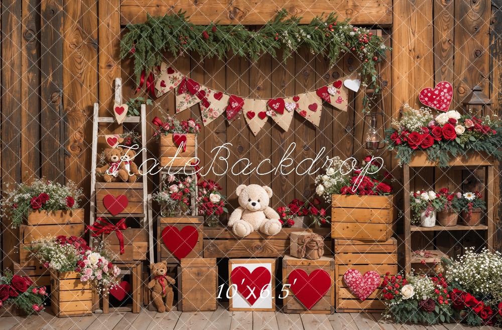 Kate Valentine's Day Rustic Teddy Bear Heart Backdrop Designed by Emetselch - Image 4