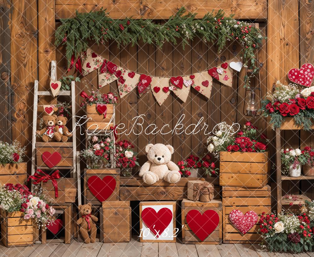 Kate Valentine's Day Rustic Teddy Bear Heart Backdrop Designed by Emetselch - Image 5
