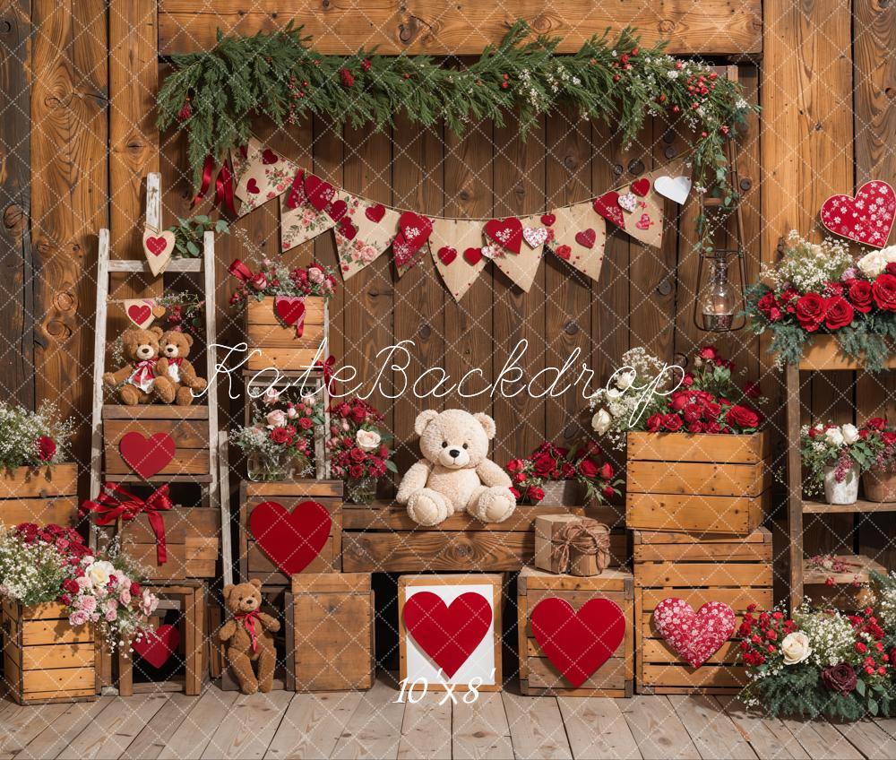 Kate Valentine's Day Rustic Teddy Bear Heart Backdrop Designed by Emetselch - Image 6