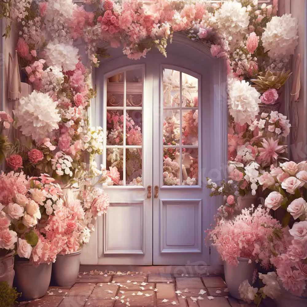Kate Valentine's Day/Spring Pink Flower Door Backdrop for Photography - Image 2