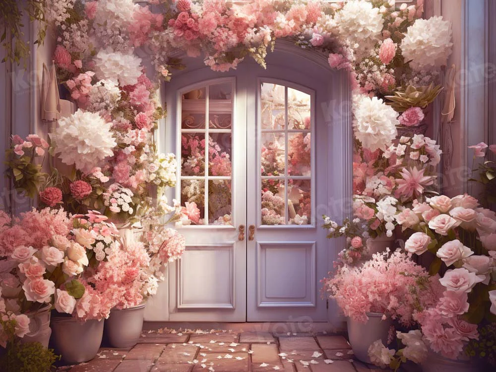 Kate Valentine's Day/Spring Pink Flower Door Backdrop for Photography - Image 3