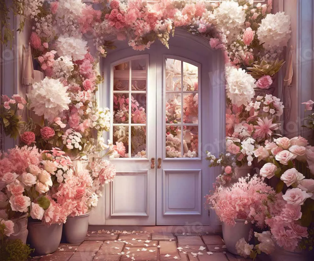 Kate Valentine's Day/Spring Pink Flower Door Backdrop for Photography - Image 4