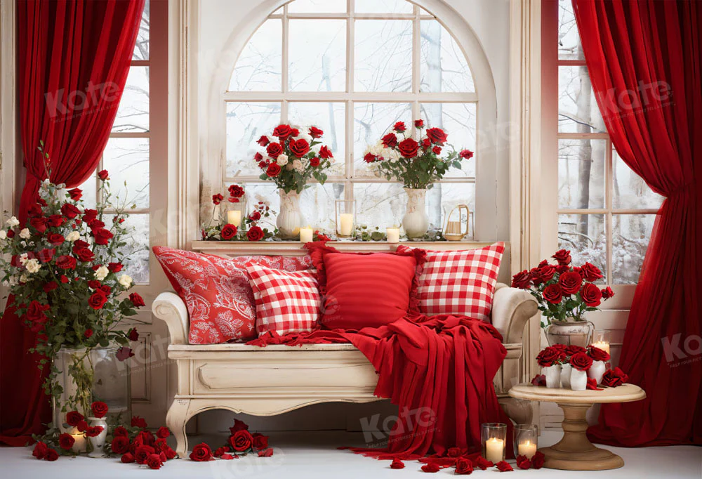 Kate Valentine's Day Vintage Sofa Red Backdrop for Photography - Image 2