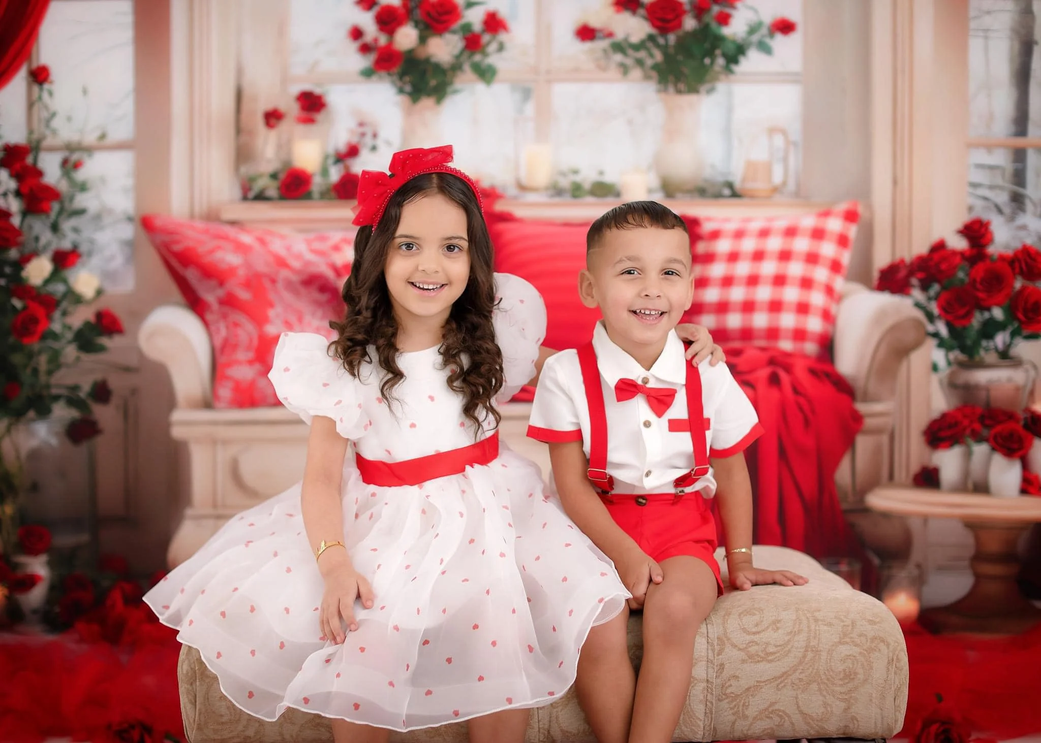 Kate Valentine's Day Vintage Sofa Red Backdrop for Photography - Image 3