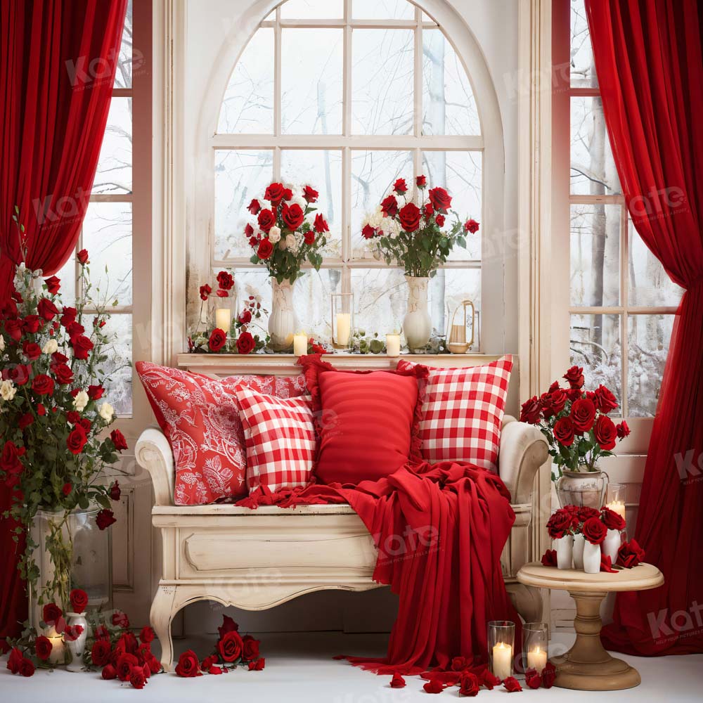 Kate Valentine's Day Vintage Sofa Red Backdrop for Photography - Image 4