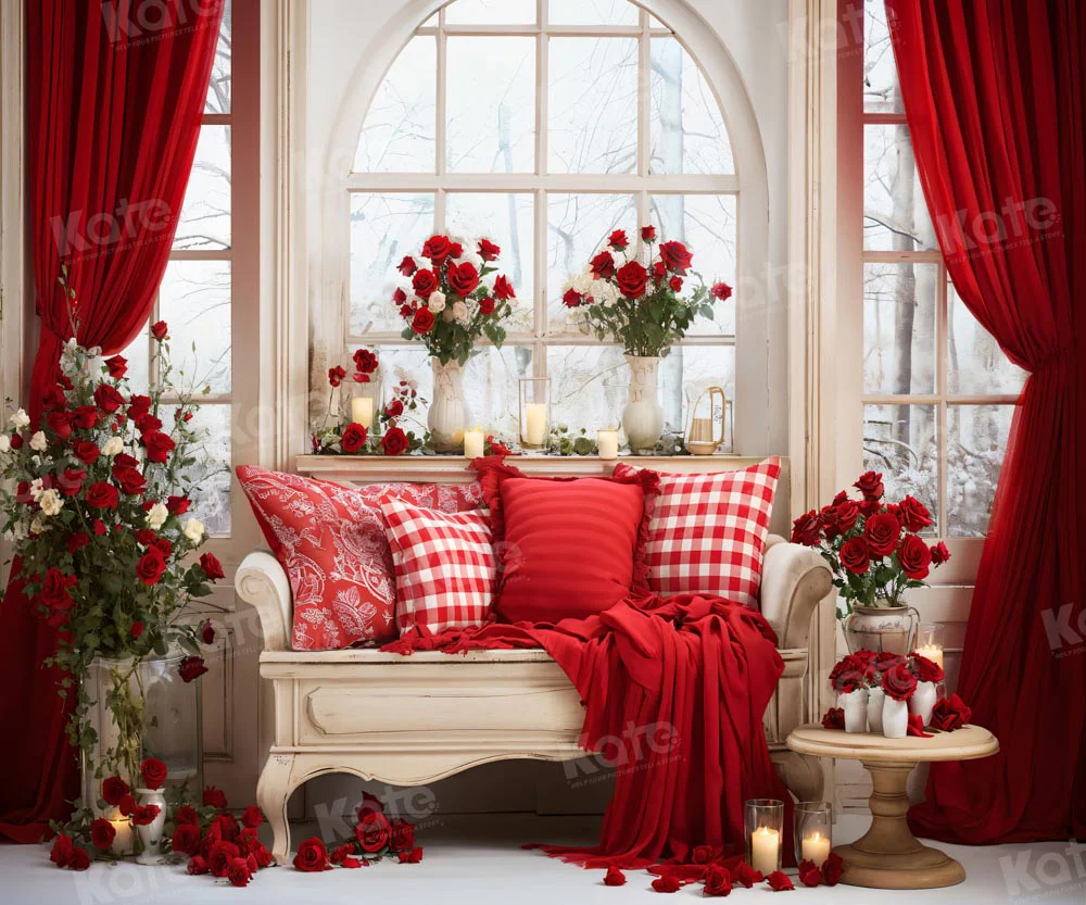 Kate Valentine's Day Vintage Sofa Red Backdrop for Photography - Image 5