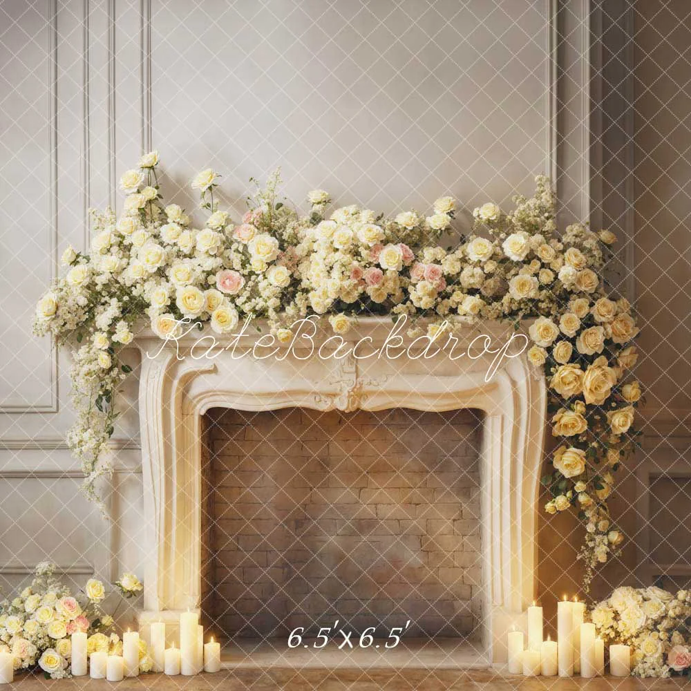 Kate Valentine's Day White Flowers Candle Fireplace Backdrop Designed by Emetselch - Image 6
