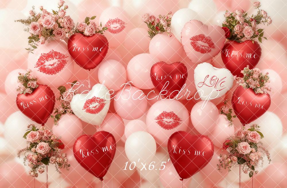 Kate Valentines Heart Balloons Roses Pink Fleece Backdrop Designed by Emetselch - Image 2