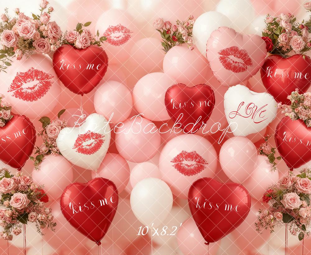 Kate Valentines Heart Balloons Roses Pink Fleece Backdrop Designed by Emetselch - Image 3
