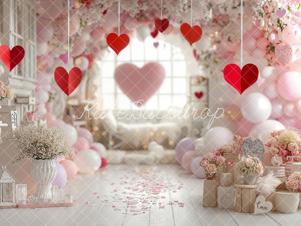 Kate Valentines Hearts Balloons Arch Fleece Backdrop Designed by Emetselch