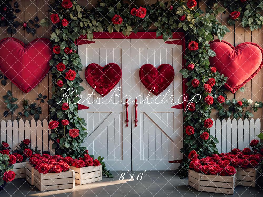 Kate Valentines Hearts Roses White Fence Backdrop Designed by Mini MakeBelieve - Image 3