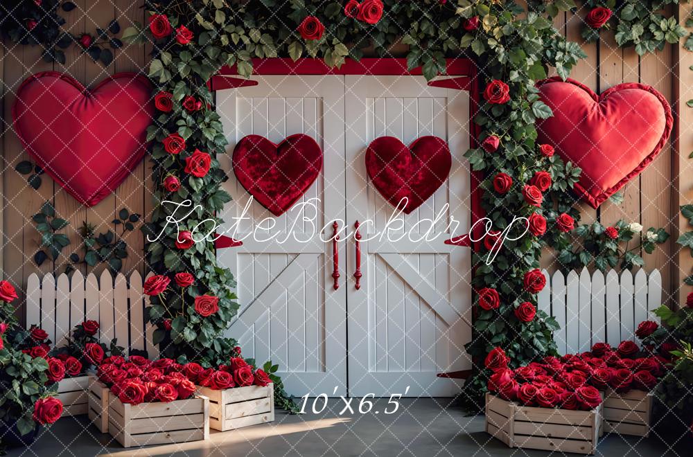 Kate Valentines Hearts Roses White Fence Backdrop Designed by Mini MakeBelieve - Image 4