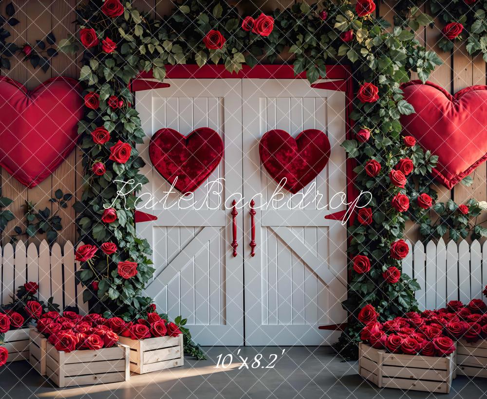 Kate Valentines Hearts Roses White Fence Backdrop Designed by Mini MakeBelieve - Image 6