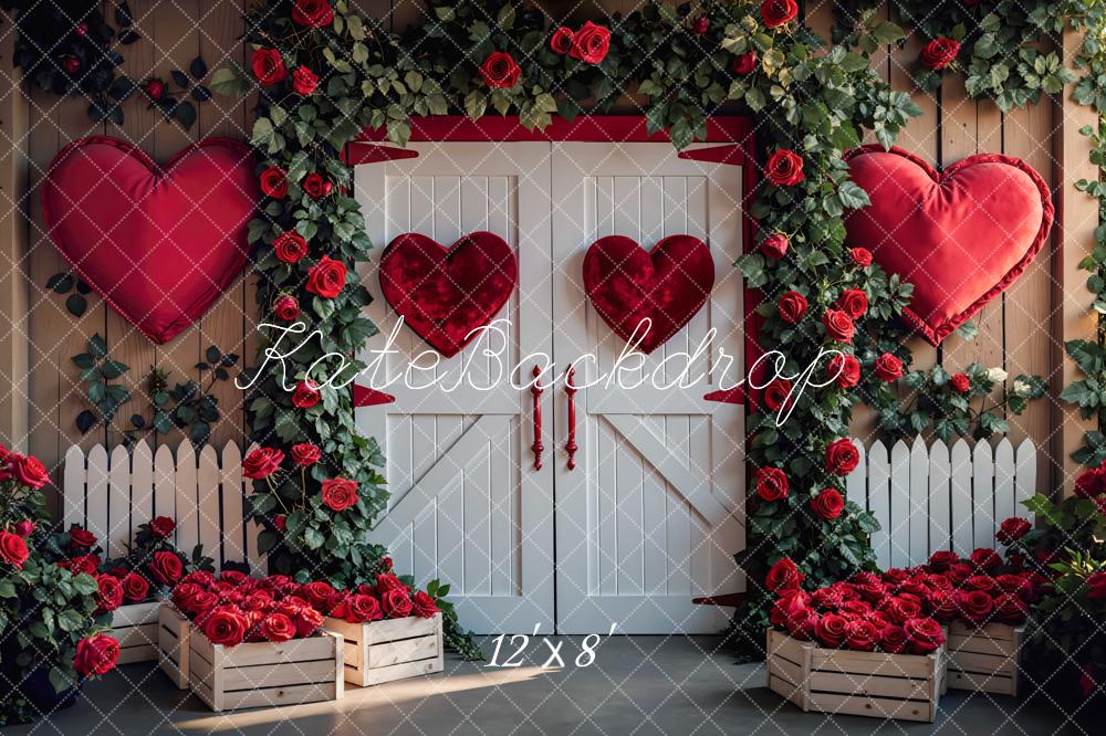 Kate Valentines Hearts Roses White Fence Backdrop Designed by Mini MakeBelieve - Image 8
