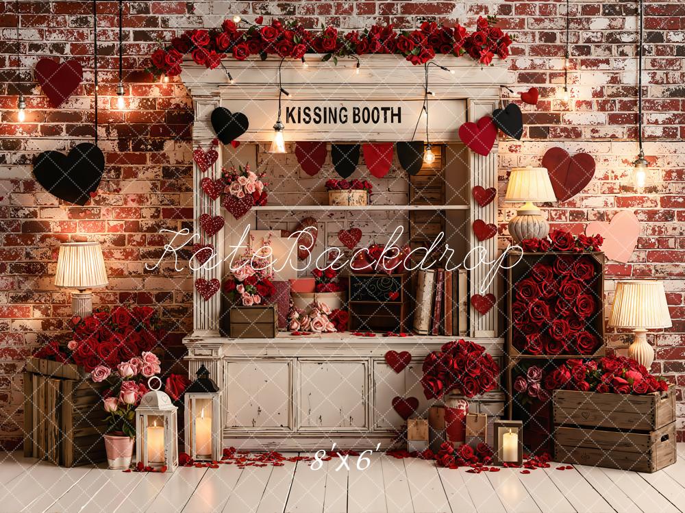 Kate Valentines Kissing Booth Hearts Red Brick Backdrop Designed by Emstselch - Image 3