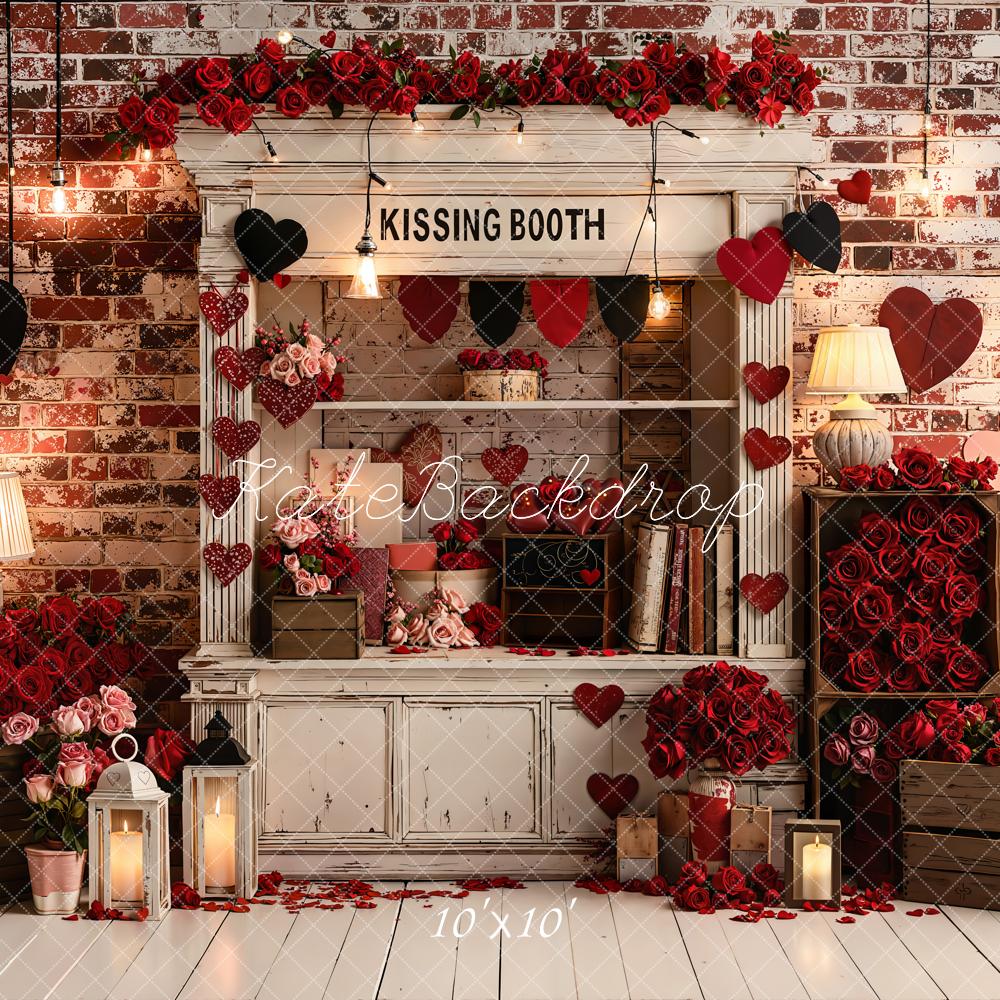 Kate Valentines Kissing Booth Hearts Red Brick Backdrop Designed by Emstselch - Image 7