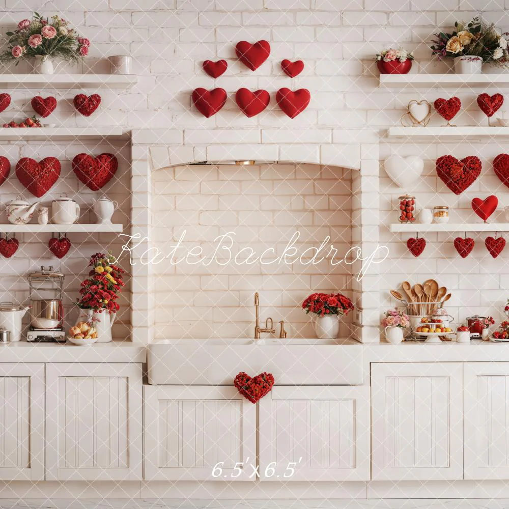 Kate Valentine's Kitchen Backdrop Red Heart Cabinets Designed by Emetselch - Image 3