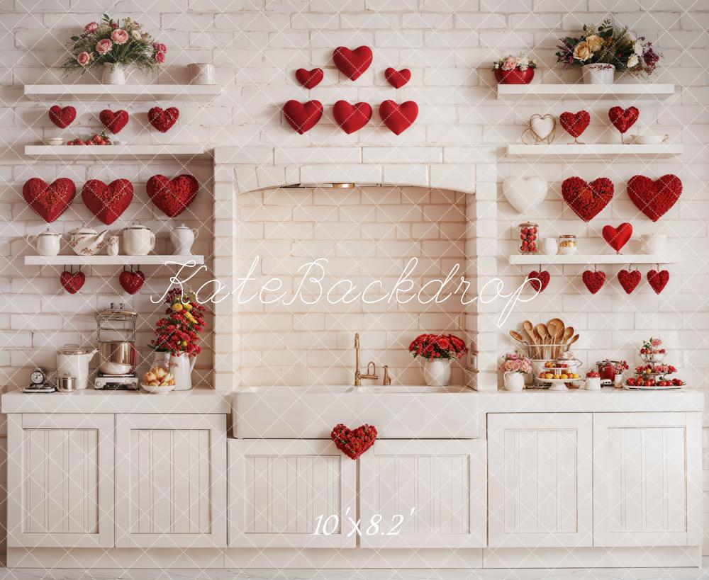 Kate Valentine's Kitchen Backdrop Red Heart Cabinets Designed by Emetselch - Image 4