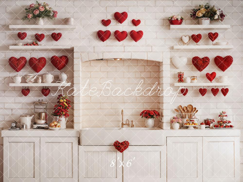 Kate Valentine's Kitchen Backdrop Red Heart Cabinets Designed by Emetselch - Image 5