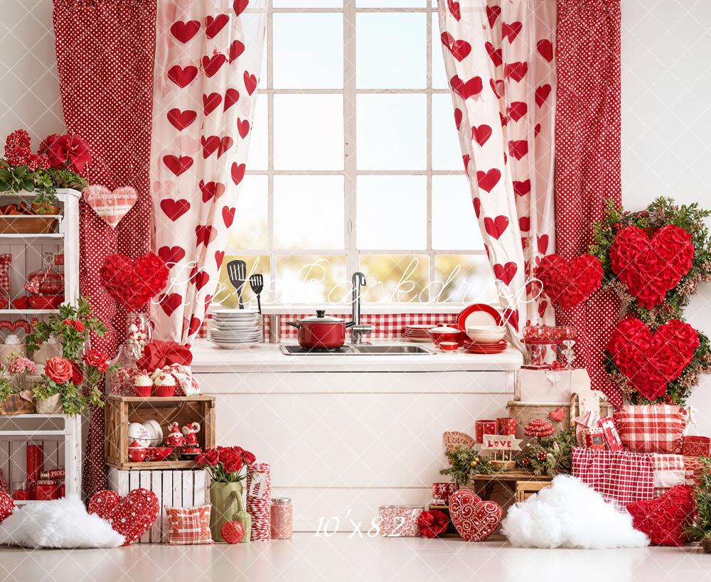 Kate Valentines Kitchen Window Hearts Fleece Backdrop Designed by Emetselch - Image 3