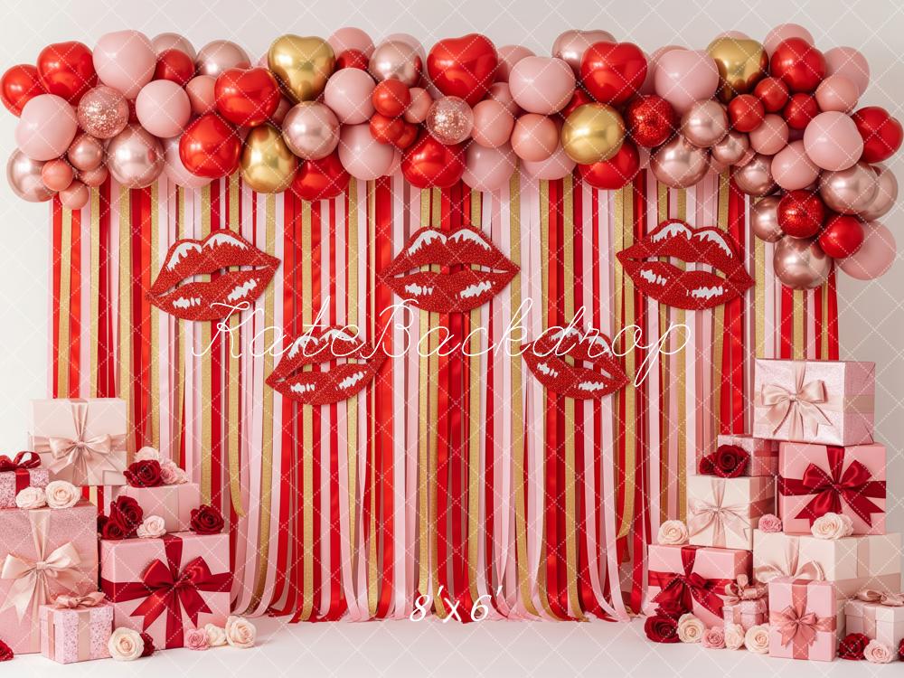 Kate Valentines Lips Balloons Stripes Gift Boxes Backdrop Designed by Patty Robert - Image 3
