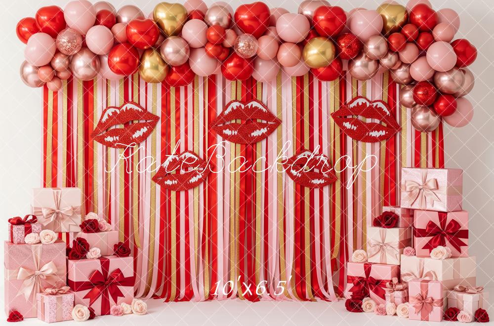 Kate Valentines Lips Balloons Stripes Gift Boxes Backdrop Designed by Patty Robert - Image 4