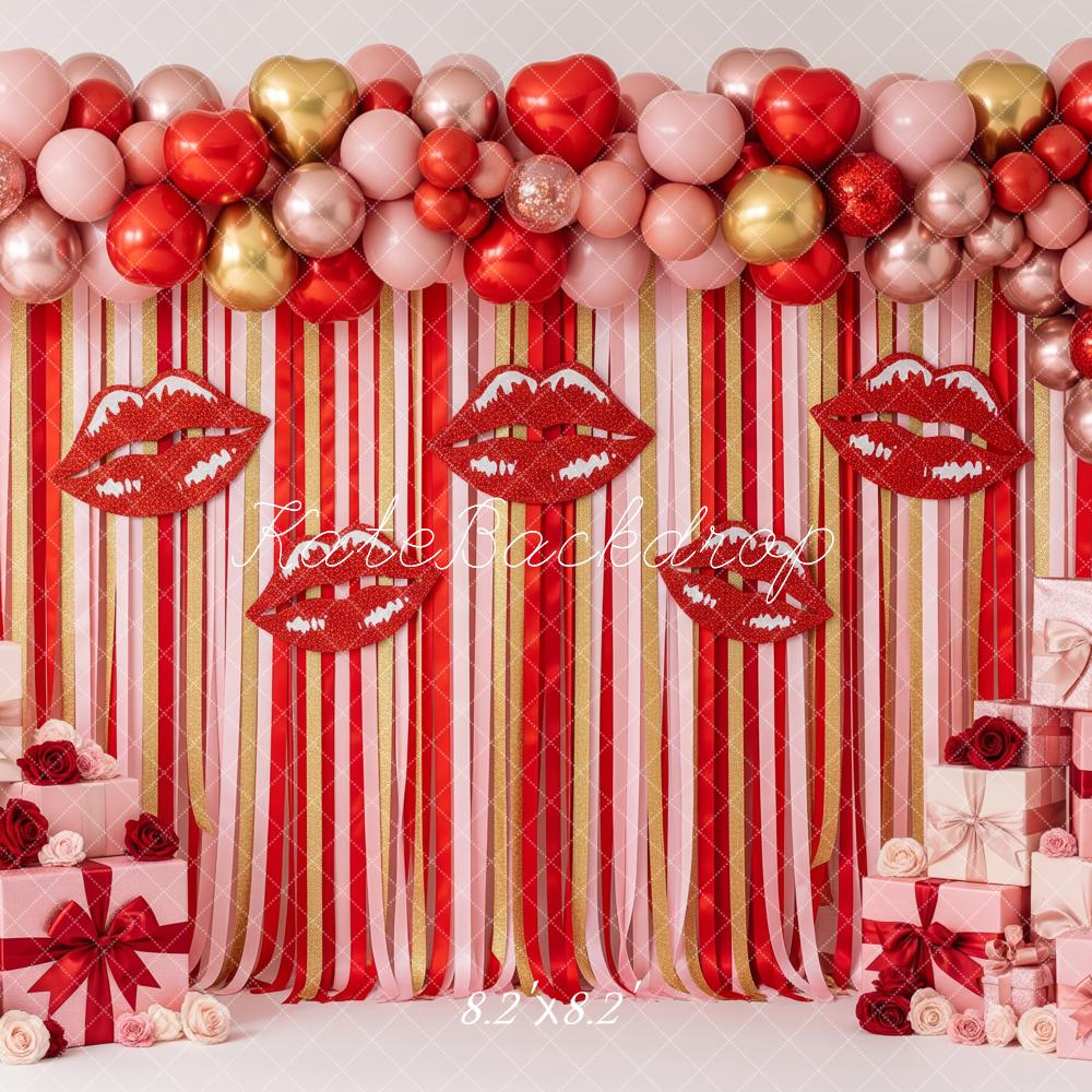 Kate Valentines Lips Balloons Stripes Gift Boxes Backdrop Designed by Patty Robert - Image 5