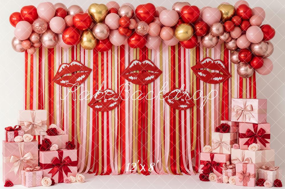 Kate Valentines Lips Balloons Stripes Gift Boxes Backdrop Designed by Patty Robert - Image 8