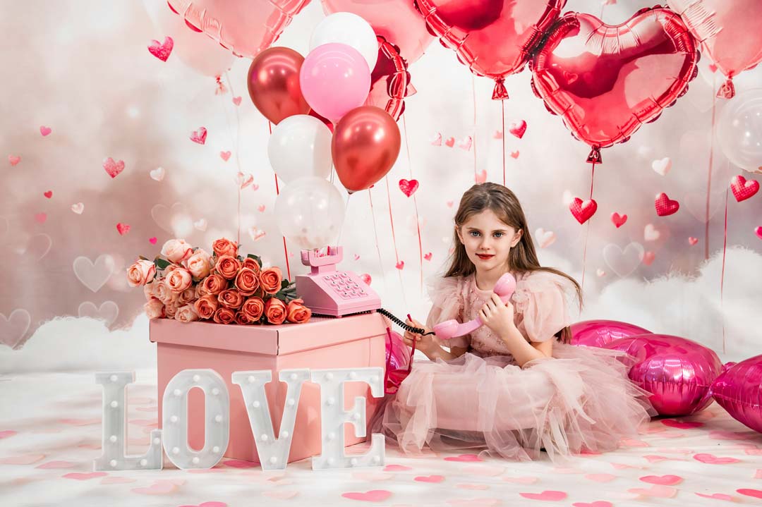 Kate Valentine Heart Balloons Pink Clouds Backdrop Designed by Emetselch - Image 3