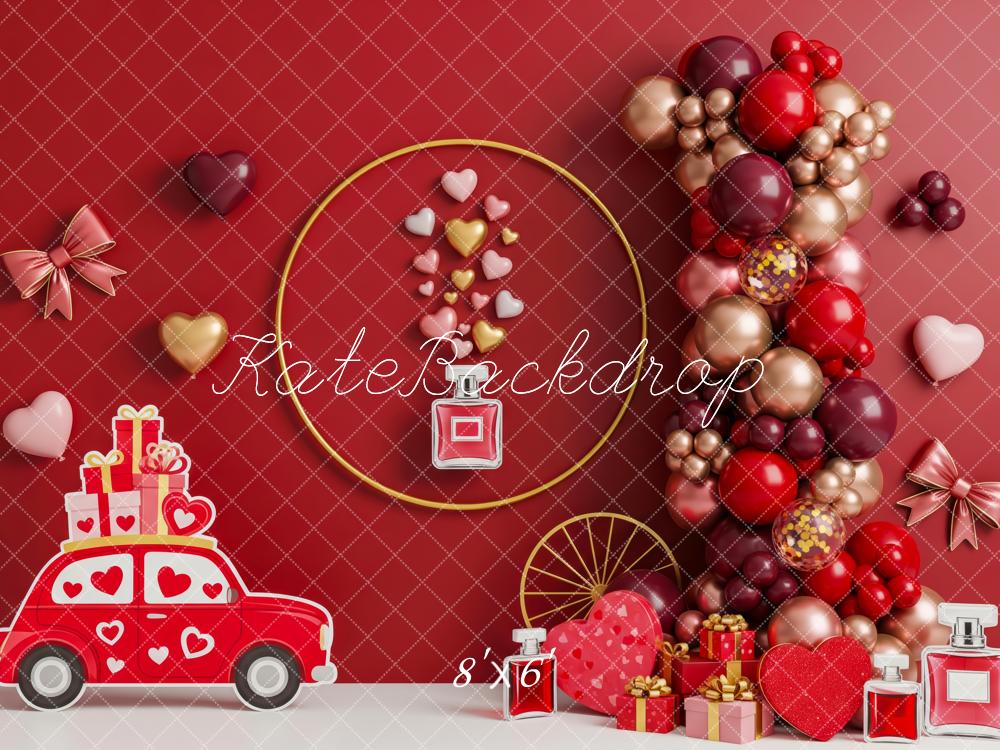 Kate Valentines Red Car Balloons Hearts Gifts Backdrop Designed by Patty Robert - Image 3