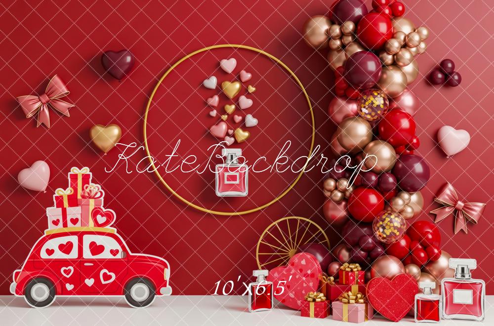 Kate Valentines Red Car Balloons Hearts Gifts Backdrop Designed by Patty Robert - Image 4