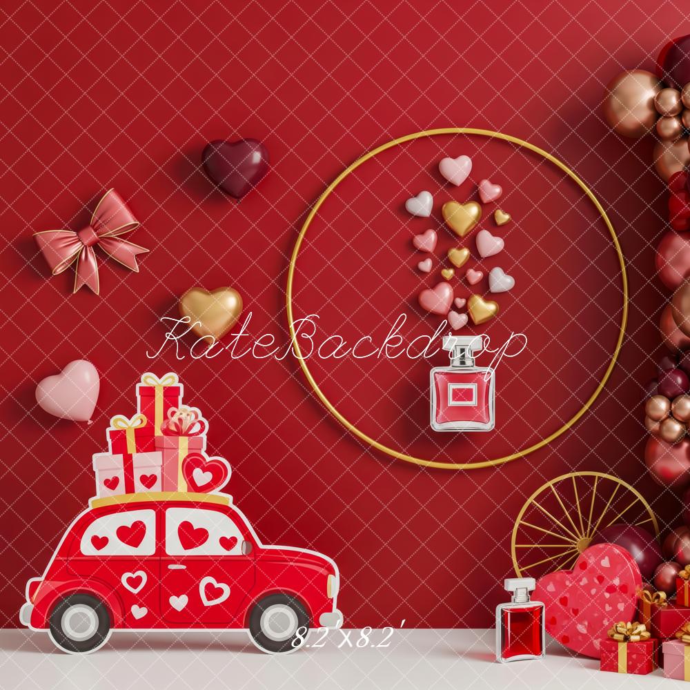 Kate Valentines Red Car Balloons Hearts Gifts Backdrop Designed by Patty Robert - Image 5