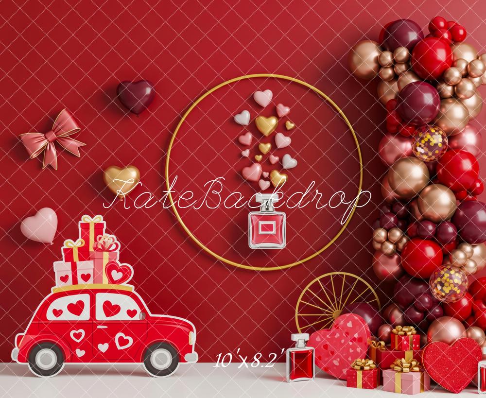 Kate Valentines Red Car Balloons Hearts Gifts Backdrop Designed by Patty Robert - Image 6