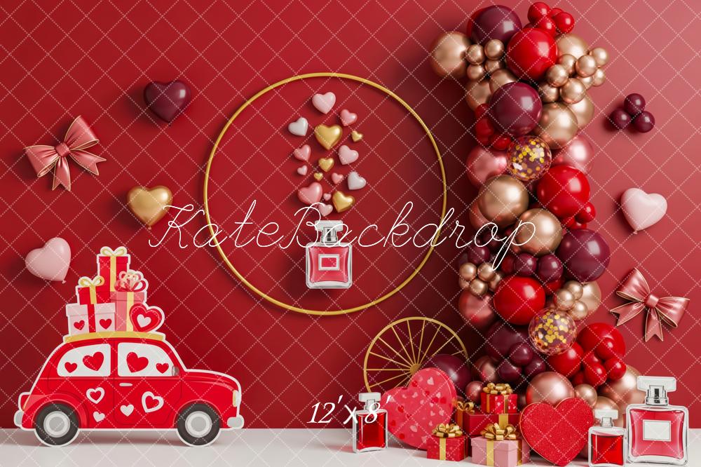 Kate Valentines Red Car Balloons Hearts Gifts Backdrop Designed by Patty Robert - Image 8