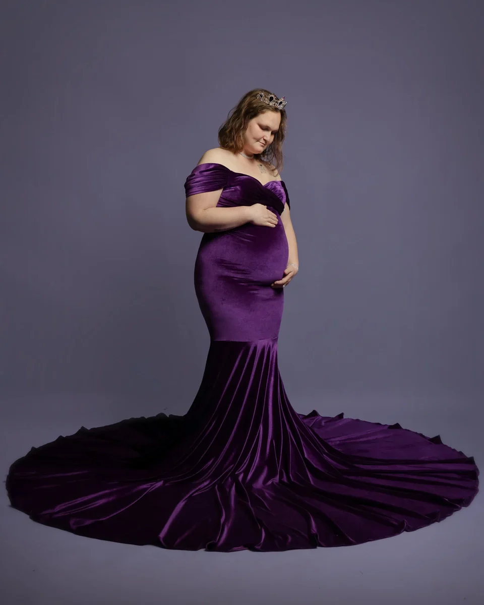 Kate Velvet V-neck Tailed Maternity Photoshoot Dress - Image 10