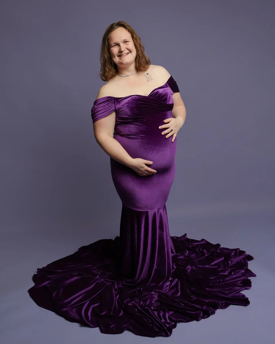 Kate Velvet V-neck Tailed Maternity Photoshoot Dress - Image 11