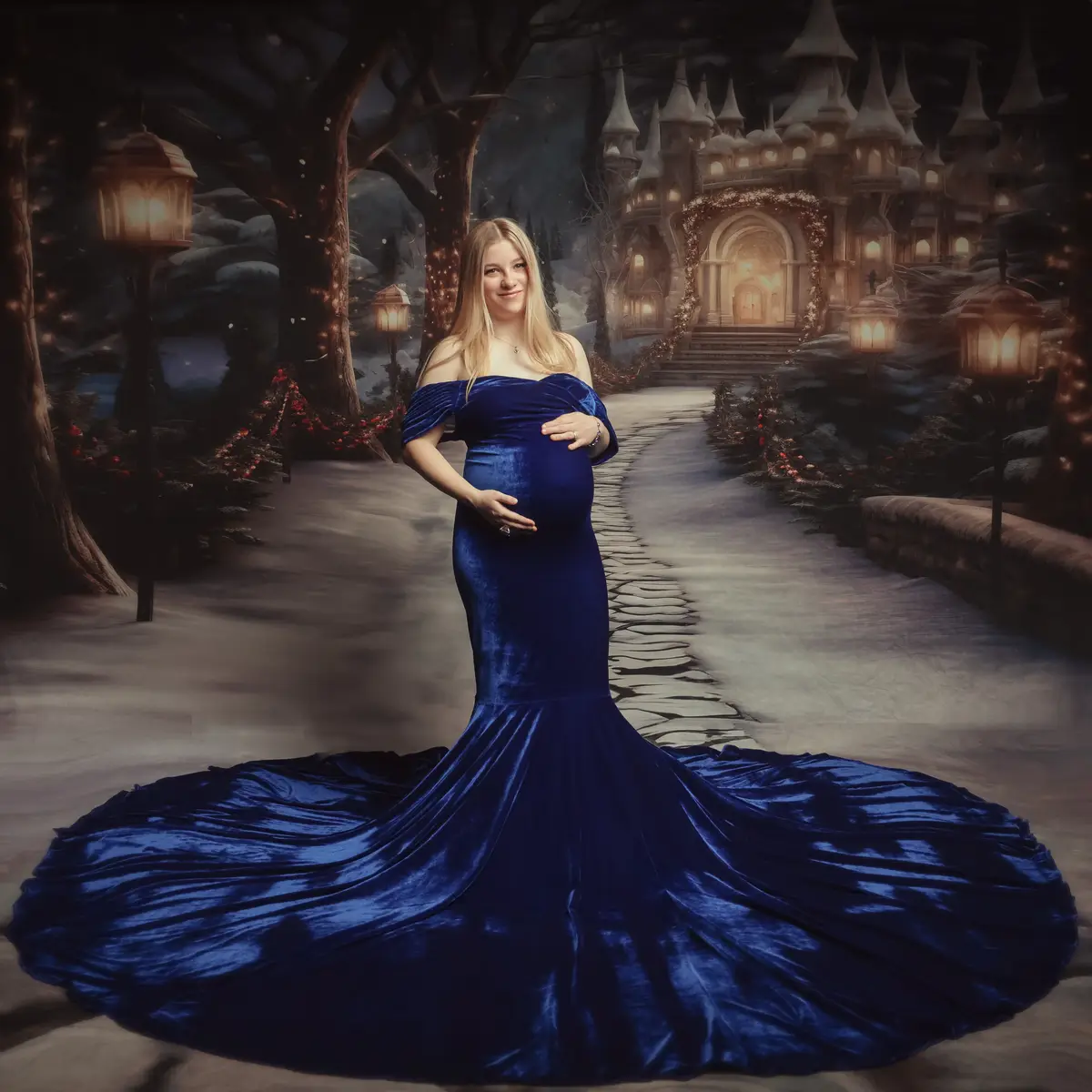 Kate Velvet V-neck Tailed Maternity Photoshoot Dress - Image 12