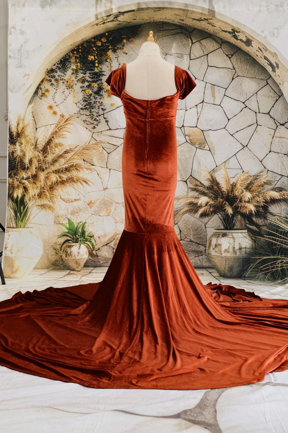 Kate Velvet V-neck Tailed Maternity Photoshoot Dress - Image 13