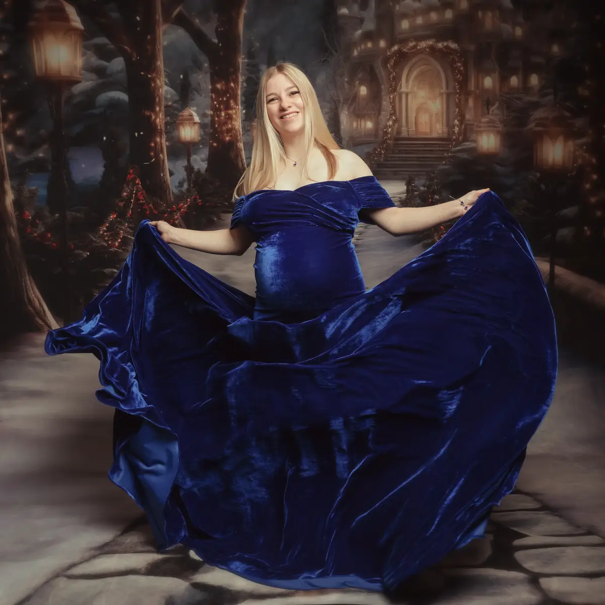 Kate Velvet V-neck Tailed Maternity Photoshoot Dress - Image 14