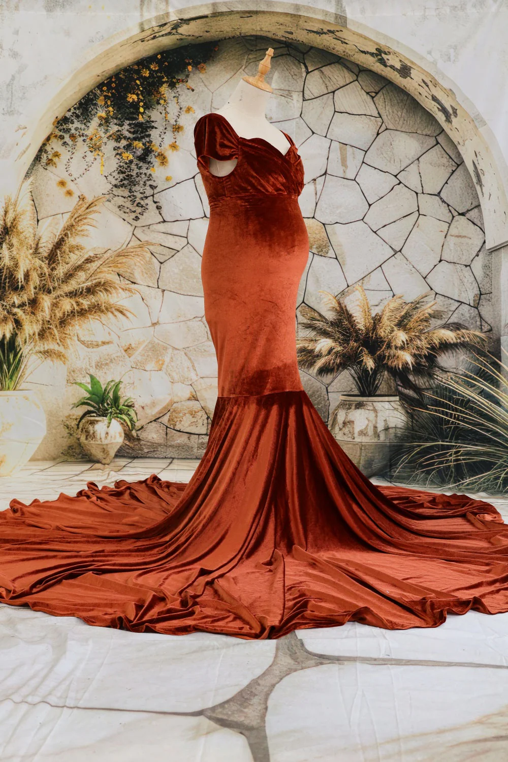 Kate Velvet V-neck Tailed Maternity Photoshoot Dress - Image 15