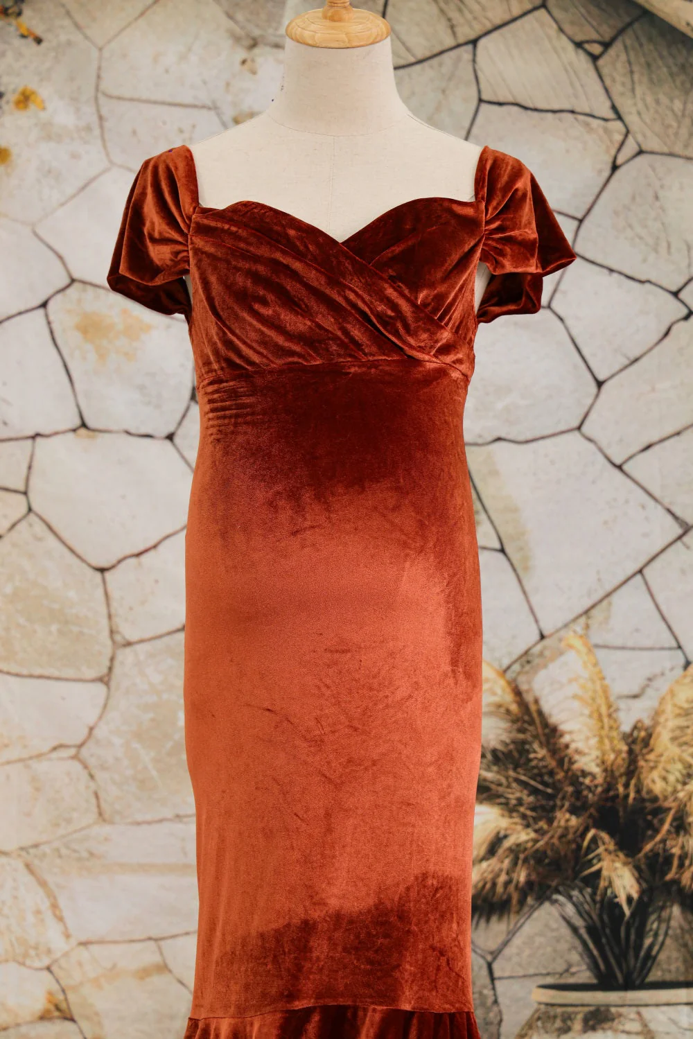 Kate Velvet V-neck Tailed Maternity Photoshoot Dress - Image 16
