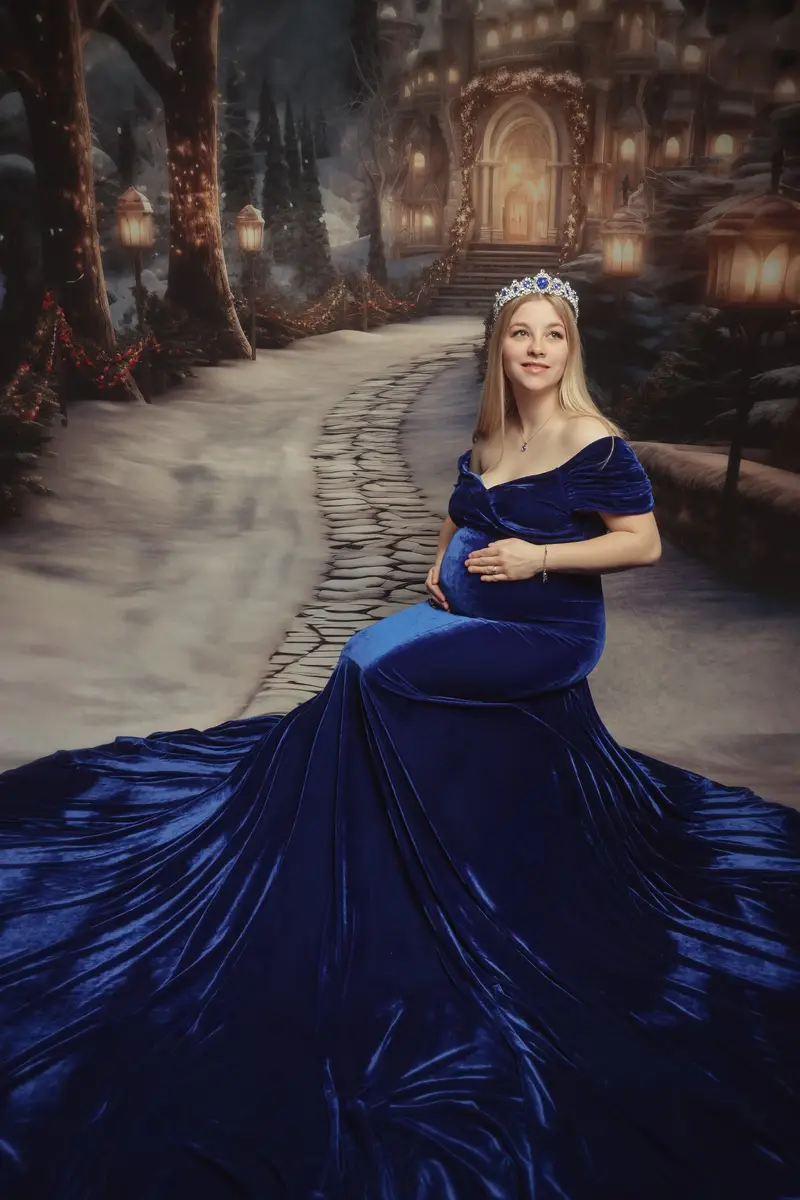 Kate Velvet V-neck Tailed Maternity Photoshoot Dress - Image 21