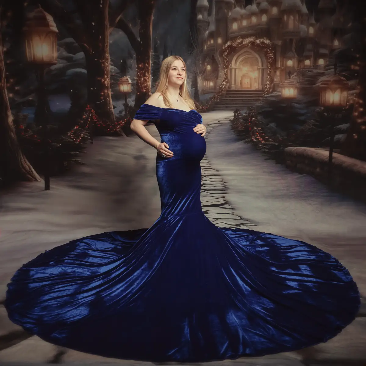 Kate Velvet V-neck Tailed Maternity Photoshoot Dress - Image 3