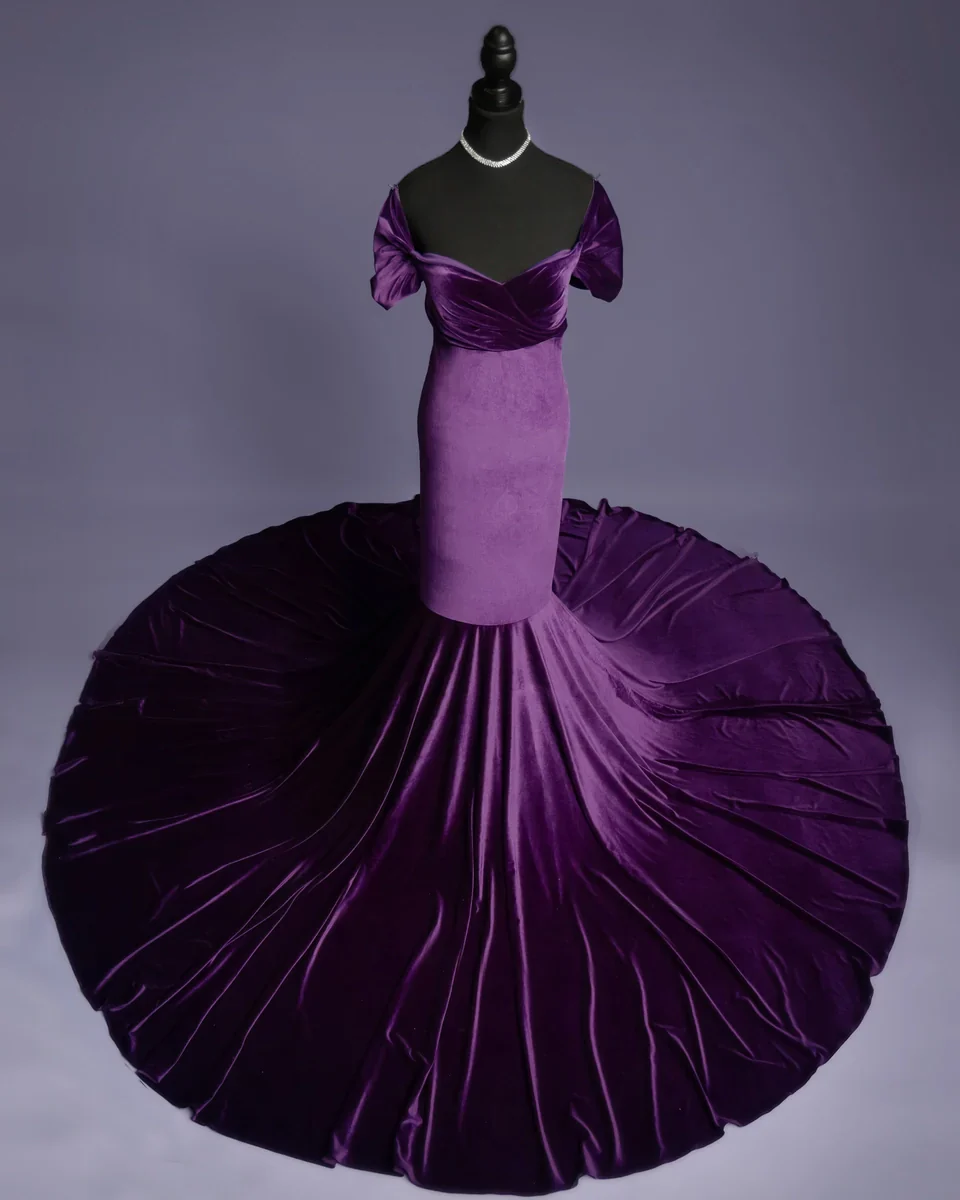 Kate Velvet V-neck Tailed Maternity Photoshoot Dress - Image 5