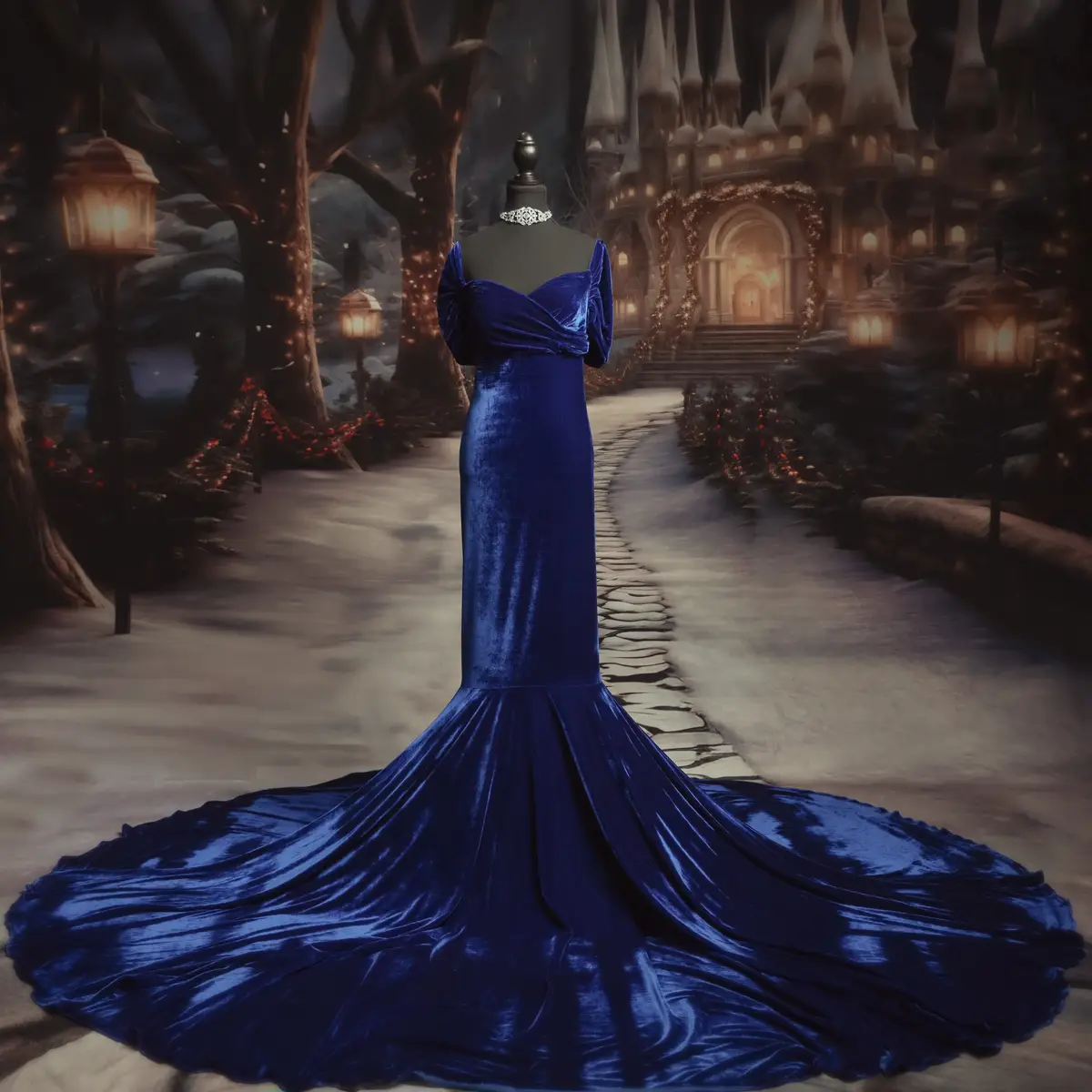 Kate Velvet V-neck Tailed Maternity Photoshoot Dress - Image 7