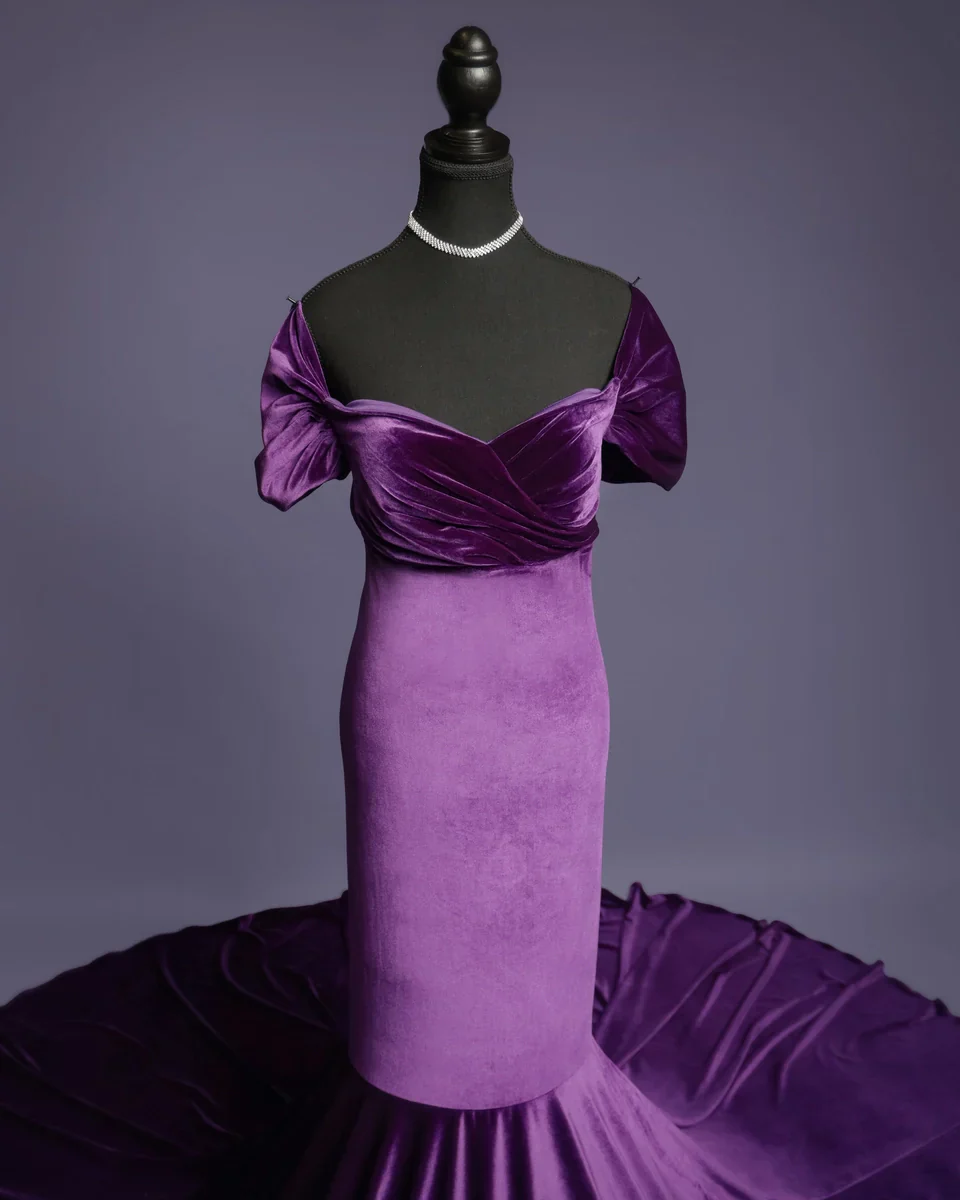 Kate Velvet V-neck Tailed Maternity Photoshoot Dress - Image 8